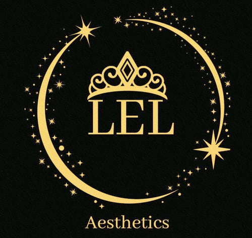 Gold logo with 'LEL' and crown design on a black background